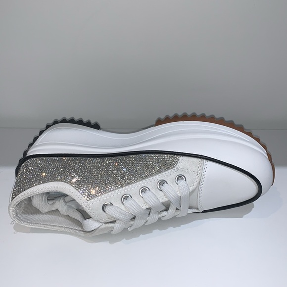 SILVER RHINESTONE LOW TOP SNEAKERS - Picture 9 of 11
